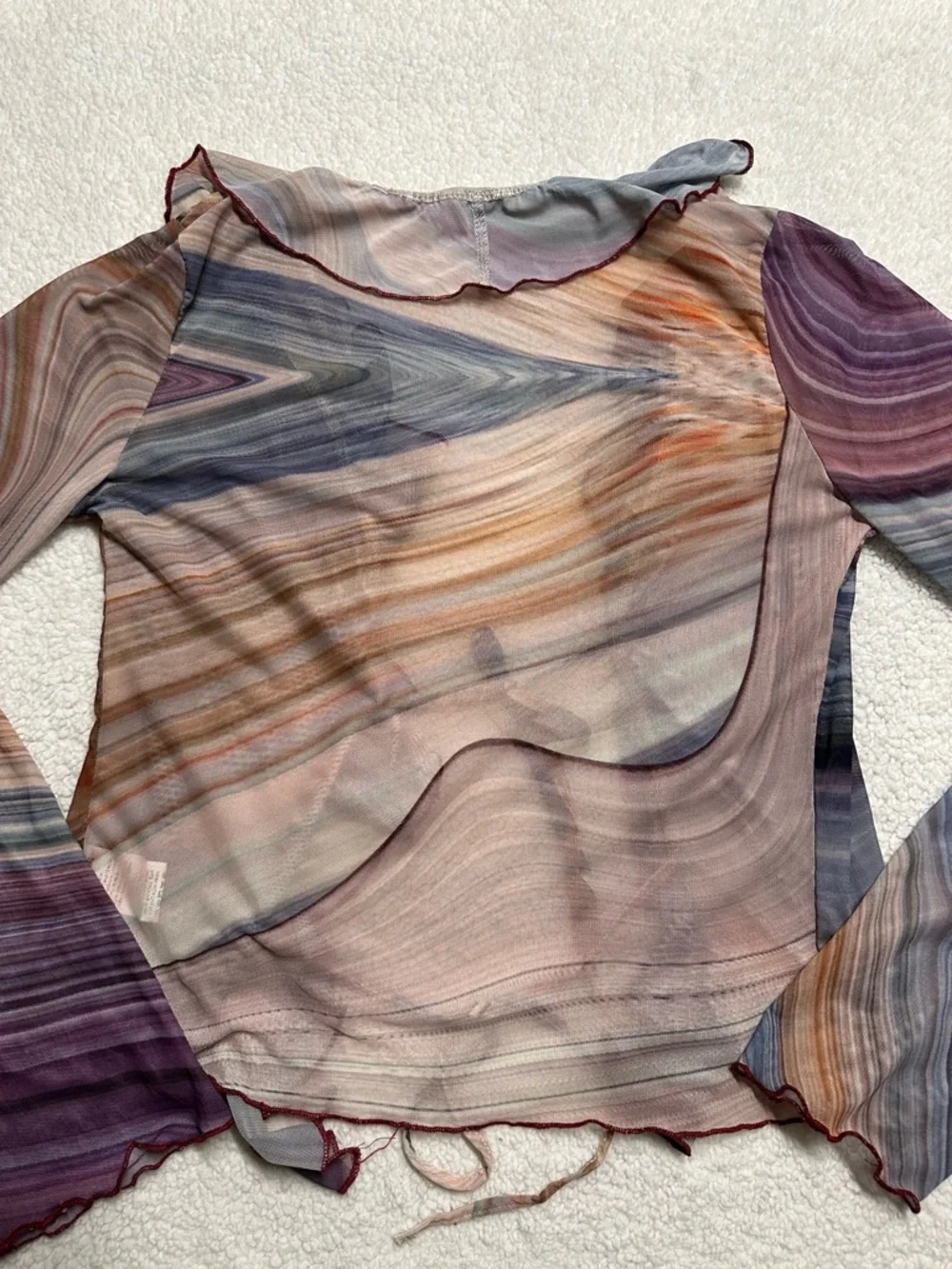 SHEIN Multi-Color Striped Ruffle Tie-Front Sheer Blouse - Picture 8 of 8